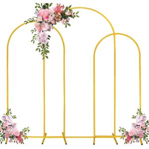 Fivenl Set of 3 Arch Backdrop Stand 7.2FT, 6.6FT, 6FT Gold Wedding Balloon Stand Stable Metal Door Frame for Ceremony Birthday Party Bridal Baby Shower Banquet Decoration