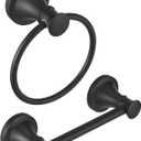 RUMOSE Toilet Paper Holder and Hand Towel Ring Matte Black Wall Mount Bathroom Hardware Accessories 2 PCS Set Flexible Pivoting Toilet Tissue Roll Holder and Towel Hanger, Stainless Steel