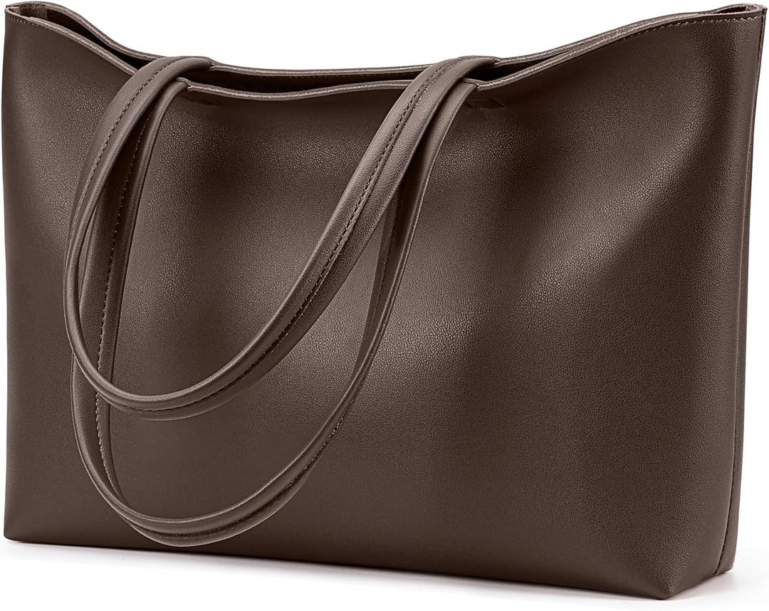 KALIDI Tote Bag Zipper Shoulder Bag Faux Leather Purses Satchel for Women Casual Handbag Work Dating College, Coffee Brown