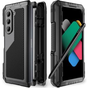 Simicoo Compatible with Samsung Galaxy Z Fold 7 Metal Case with Magnetic Hinge Protection S Pen Holder Screen Protection Military Rugged Heavy Duty Shockproof Case with Stand Tough Cover (Black)