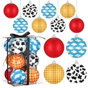 Syhood 12 Pcs 2.4'' Cartoon Christmas Ball Ornaments Christmas Tree Balls Foam Hanging Decor Theme Inspired Cow Cloud Pattern Xmas Party Supplies for Party Home Decor