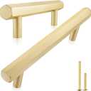 QOGRISUN 2-Pack Solid Brass Cabinet Pulls Hexagon Drawer Handles, 5-Inch Hole Center, Suitable for Kitchen Bathroom Dresser Cupboard Hardware, 6.6-Inch Total Length, Brushed Finish
