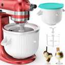 Ice Cream Attachment for KitchenAid Mixer, Ice Cream Bowl Compatible with 4.5Qt and 6QT Or Larger Stand Mixers KitchenAid Attachment, Frozen Yogurt & Sorbet Gelato Maker Attachment, 2 Qt With lid