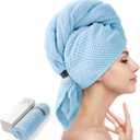YFONG Large Hair Towel Wrap for Women, Super Absorbent Microfiber Hair Towel for Curly Hair, Fast Drying Hair Turbans with Elastic,Hair Drying Towel Wrap for Hair Care 26.3" X 40" (Blue)