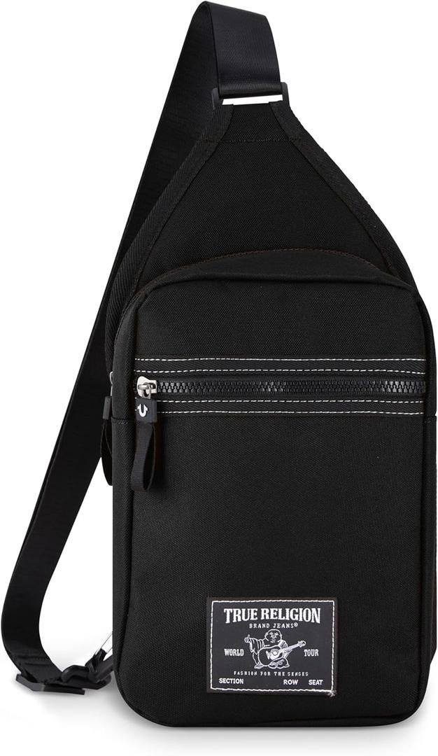 True Religion Crossbody Bag Men  Casual Shoulder Sling Bag for Men, Small Travel Mens Crossbody (One Size, Black)