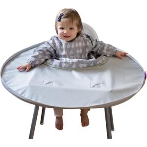 Tidy Tot- Baby Bib & Tray Kit - Mess Proof Long Sleeve Smock Attaches to Feeding Mat, Waterproof Bib - Fits Babies 6-24 Month (Dove Grey)