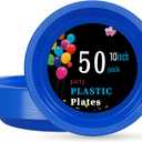 WELLIFE 10 Inch Royal Blue Plastic Plates 50 Count Disposable Plate for Party, Large Big Plates for Dinner Party Supplies Birthday Camping BBQ