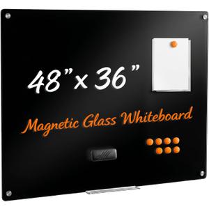 ELUNEX Floating Magnetic Tempered Glass Blackboard, 48x36in, Obsidian Black | Versatile 4 x 3 ft Floating Glass Blackboard for Offices, Classrooms and Studios