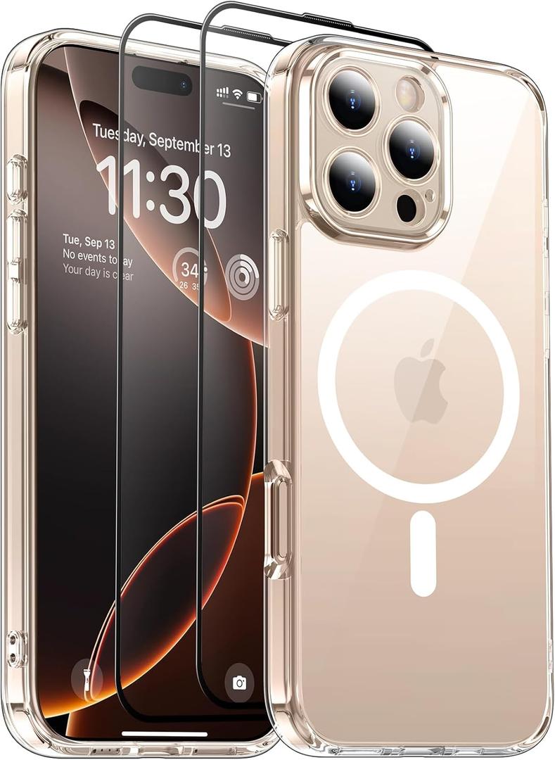 2 x SPIDERCASE Designed for iPhone 16 Pro Max Case, Built-in Camera Protection with 2Pcs Screen Protectors [Not Yellowing] Slim Protective Phone Case for iPhone 16 Pro Max 6.9'',Clear
