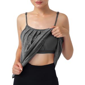 Hibelle Womens Built in Bra Camisole with Adjustable Spaghetti Straps,Pleated Front Flowy Summer Casual Tank Tops (Gray, M)
