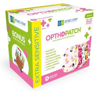 Opthopatch Kids Eye Patches - Fun Girls Design [Series I] - 30 + 10 Bonus Latex Free Hypoallergenic Cotton Adhesive Bandages for Amblyopia and Cross Eye - Reward Chart Poster by Defined Vision