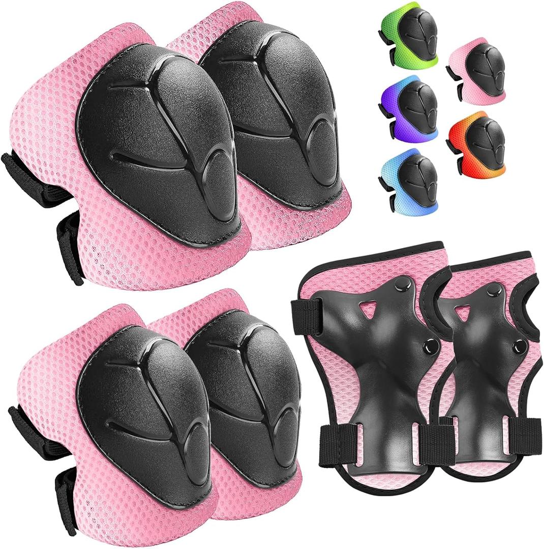 Wemfg Kids Protective Gear Set Knee Pads for Kids 3-14 Years Toddler Knee and Elbow Pads with Wrist Guards 3 in 1 for Skating Cycling Bike Rollerblading Scooter (Pink-Lightpink)