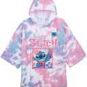 Disney Stitch Bath Towel with Hood for Kids Teenagers Absorbent Cozy Poncho Hooded Beach Towel Wrap for Beach Pool Swimming Bath Vacation Essentials (Pink/ Blue Stitch, 10-13 Years)