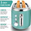 MÜELLERHOME Retro Toaster 2 Slice, 7 Browning Levels, 3 Functions (Reheat, Defrost, Cancel), Removable Crumb Tray, Under Base Cord Storage, Turquoise
