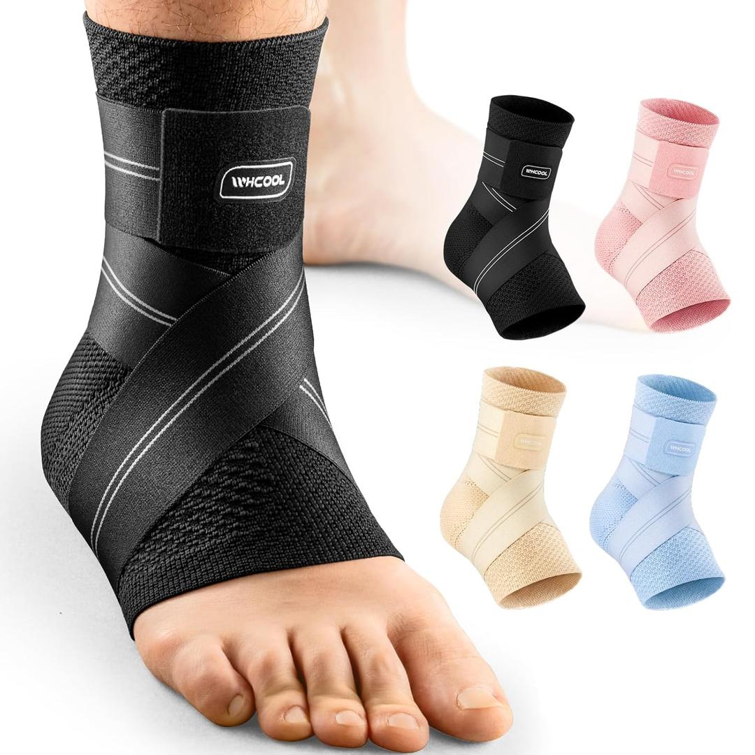 Flat Knitting Ankle Brace For Women&Men, 7-Zone Dynamic Compression Sleeve w/Flex Strap, Foot Support For Sports, Sprained Ankle, Achilles Tendonitis, Plantar Fasciitis Relief(Pack of1)M, Black
