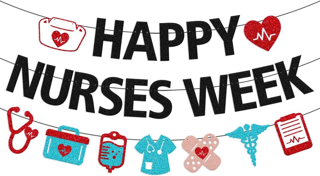 Happy Nurses Week Banner Thank You Nurses We Appreciate You Party Decoration for Doctor Medical Hospital Office Nursing School Grad Party Supplies(Black)