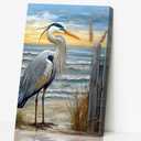 CCWORKERRY Coastal Egret Canvas Wall Art Blue Heron Canvas Pictures Beach Bird Artwork Sea Bird Painting Sea Shore Bathroom Wall Decor (blue,12W x 18L)