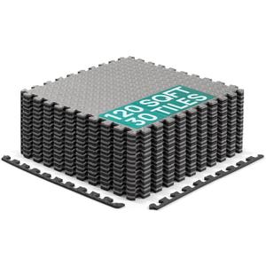 Yes4All 24SQFT-120SQFT Puzzle Exercise Mat for Home Gym, EVA Interlocking Foam Floor Tiles with Border for Workout Equipment (Black)