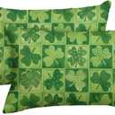 AVOIN colorlife St Patricks Day Clover Polka Dot Green Throw Pillow Covers, 12 x 20 Inch Check Shamrock Cushion Case Decoration for Sofa Couch Set of 2