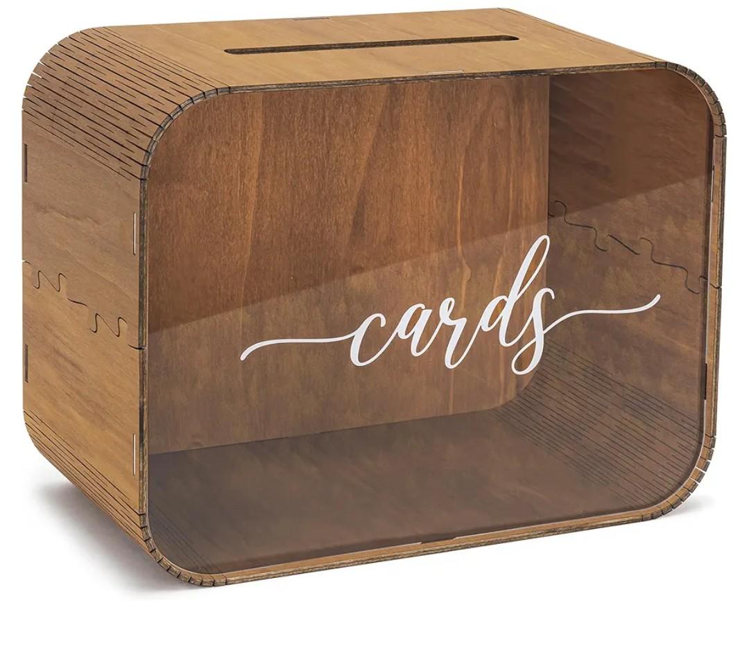 Heather & Willow Wooden Wedding Card Box with Slot | Acrylic Wedding Decorations for Reception, for Honeymoon Fund & Money | Baby Shower, Bridal Shower, Graduation Card Box with Lid