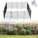 16 Panels Garden Fence,Rustproof Metal Fence Panels - 32in (H)37.8ft (L) Garden Fencing Animal Barrier with Gate,Dog Fence Outdoor for Yard