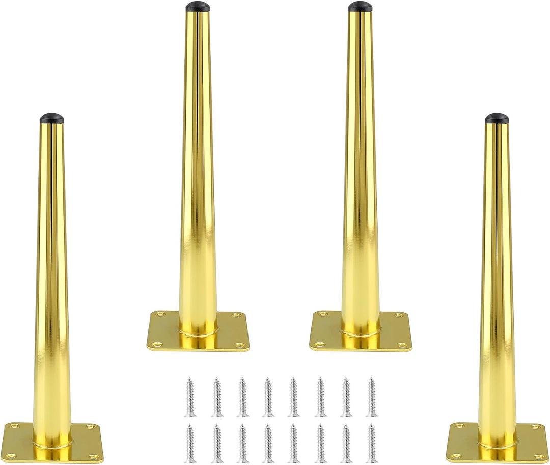 Seimneire 4pcs 10 Inch Furniture Legs, Straight Conical Metal Legs Luxury Gold Mid-Century Style Furniture Feet for Sofa Cabinet Table Chair Cupboard Couch Ottoman Home DIY Projects