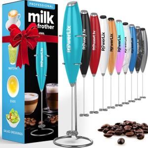 PowerLix Milk Frother Handheld Battery Operated Electric Whisk Beater Foam Maker For Coffee, Latte, Cappuccino, Hot Chocolate, Durable Mini Drink Mixer With Stainless Steel Stand Included-SB (Aqua Sky Blue)