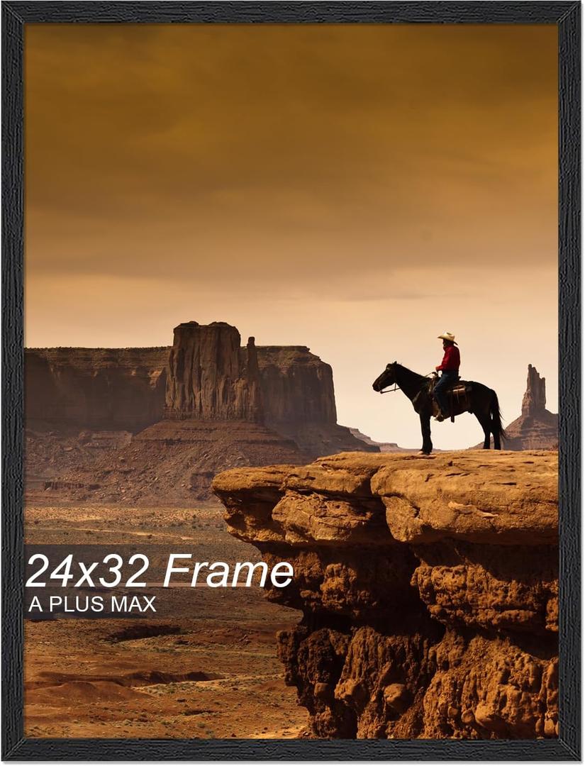 A PLUS MAX 24x32 Picture Frame, Black Engineered Wood Frame for 24 x 32 Inch Picture Poster Photo, Light Weight 24 by 32 Frame with Wood-grain for Wall - 1 Pack/Black/24 x32