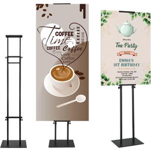 Black Pedestal Poster Sign Stand for Display, Adjustable Height Up to 80 Inchs, Heavy Duty Banner Double Sided Sign Holder for Board & Foam