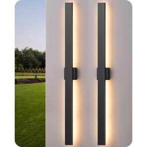EDISHINE 47.2" LED Outdoor Wall Lights, 3CCT & 10%-100% Dimmable, IP65 Waterproof, Modern Exterior Lighting Fixtures, Linear Long Exterior Wall Light for House, Yard, 2 Pack, Black