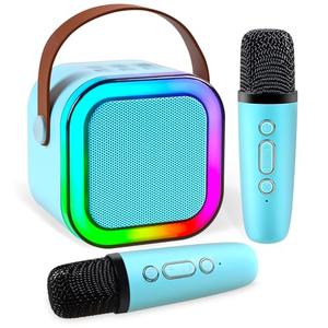 Mini Karaoke Machine for Kids, Portable Bluetooth Speaker with 2 Wireless Microphones for Kids Adults, MP3 Music Player Fun Birthday Gifts for 4-12 Years Teens Colorful Lights Girls Boys (Blue)