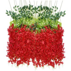 Artificial Wisteria Hanging Flowers Fake Wisteria Flower Garland Silk Vines Rattan Decor for Home Wedding Arch Wall Garden Greenery Bedroom Outdoor Office Party Decoration (12, Red)