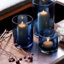 ARIAMOTION Blue Candle Holder for Pillar Tealights Modern Bubbles Glass Hurricane Cylinder Vases Table centerpieces Kitchen Island Dining Room Coffee Bar 8" 5" 3.5" Height Set 3