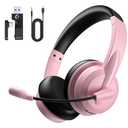 Wireless Headset with Mic for Work with AI Noise Cancelling Mic for Clear Calls, Bluetooth V5.3 Headphones with Microphone to USB A/C Dongle & Mic Mute for Computer Laptop PC iPhone (Pink Black)