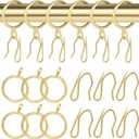32 pcs Metal Drapery Curtain Rings Curtain Hanging Rings and 32 pcs Metal Curtain Drapery Pin Hooks for Window Door Shower Curtain, 30 mm/1.18 inch Internal Diameter (Gold)