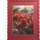 11x14 Picture Frame with Mat for 8x10, Wavy Edge Wooden Real Glass Photo Frame for Wall Hanging, Red, 1 Pack