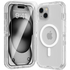 for iPhone 13 Pro Max Case, Fits Magsafe,Heavy Duty Shockproof Protection Phone Cases with Screen Protector*1, Magnetic Transparent Protective Cover for iPhone 13 ProMax 6.7 '