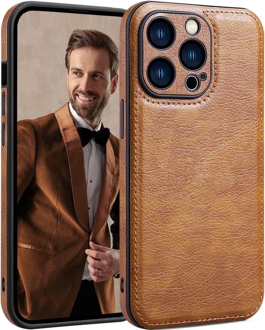 for iPhone 13 Pro Max Case Leather,Vintage Classic PU Leather Luxury Business Camera Frame Protection Cover,Soft Non-Slip Grip Anti-Scratch Shockproof Case for iPhone 13 Pro Max (Brown)
