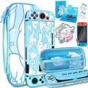 TIKOdirect Carrying Case for Switch, Cute Portable Travel Bag Accessories with Soft Protective Cover, Screen Protectors and Thumb Grip caps, Game Card Case 7in1, Blue