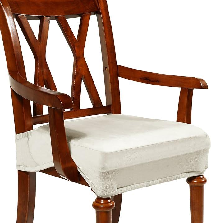 Havawish Large Dining Room Chair Seat Covers with Armrest Dining Chair Slip Covers Protectors(6 Pcs,Beige White)