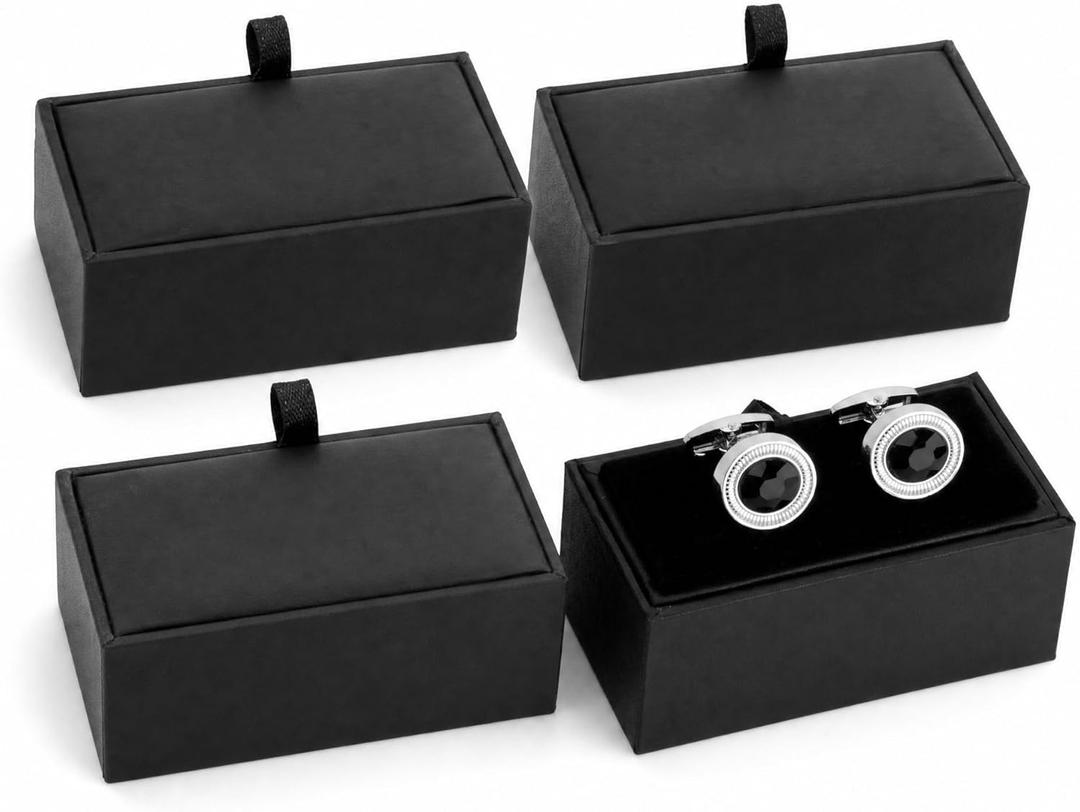 PRETYZOOM Portable 4Pcs Cufflinks Display Case Organizer Jewelry Gift Box for Men S Cufflink Storage and Travel Compact Flip-up Design 3.34X1.77X5.51In