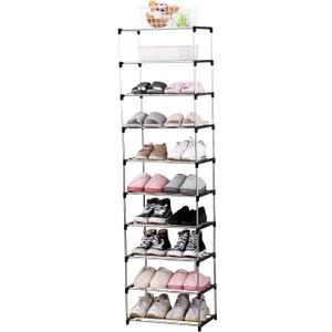 Jucaifu Stackable Small Shoe Rack, Entryway, Hallway and Closet Space Saving Storage and Organization (10-Tier, Black)