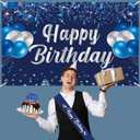 Trgowaul Happy Birthday Decorations - 22 PCS Blue Set, Navy Blue Banner, Honeycomb Balls & Hanging Swirls for Boys & Girls