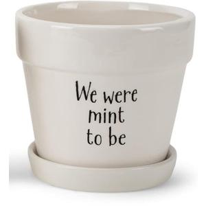 We Were Mint to Be White 4.5 Inch Ceramic Flower Pot Planter with Saucer 