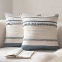 Cethom Boho Throw Pillow Covers 18x18 Inch Set of 2, Blue Textured Decorative Couch Pillow Cases for Farmhouse Home Decor, Accent Cushion Cover for Sofa, Bed, Living Room, Bedroom