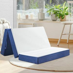 Folding Mattress Full Size,6 inch Memory Foam Tri Portable Trifold Mattress Topper Full with Breathable & Washable Cover, Foldable Guest Bed for Camping (52"73"6")