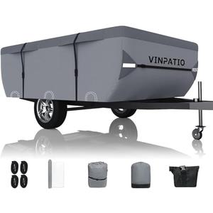 VINPATIO Pop Up Camper Cover, Folding Camper Tent Trailer Cover Fits 12'-14' Trailers, Waterproof & Anti-UV Pop-up Camper Cover with Windproof Straps