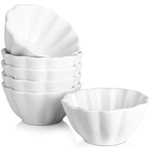 DOWAN Ramekins 4 oz, Creme Brulee Ramekins, Ramiken Oven Safe for Baking, Souffle Dishes Custard Cups, Porcelain Small Dipping Sauces Charcuterie Dessert Bowls, Ceramic Pudding Cups, Set of 5 , Soft White