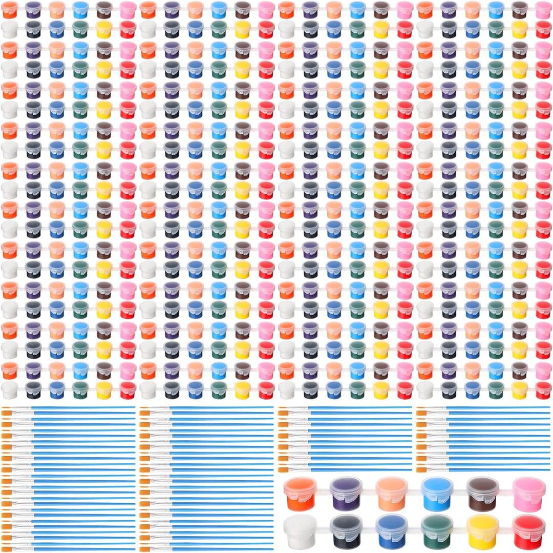 Timgle 560 Pcs Mini Acrylic Paint Set for Kids 40 Set 12 Colors Washable Paint Strips Bulk 40 Flat Painting Brushes 40 Pointed Brushes Christmas Party Gift for Adult Student Classroom(3ML)