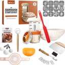 Sourdough Starter Kit with 9 Inch Banneton Bread Proofing Basket, 24oz Starter Jar & Recipe Book  Complete Sourdough Bread Baking Supplies Set with Dough Whisk & Scraper for Artisan Home Bakers